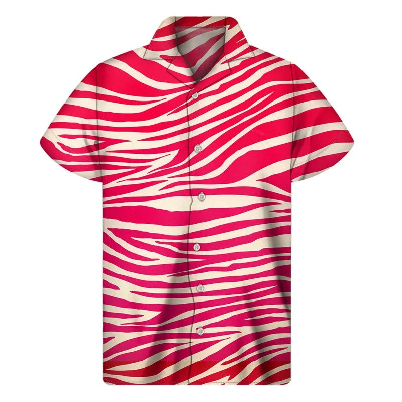 Abstract Zebra Graphic Hawaiian Shirt Summer Street Short Sleeves 3d Printed Tees Tops Button Shirts Men Clothes Lapel Blouse