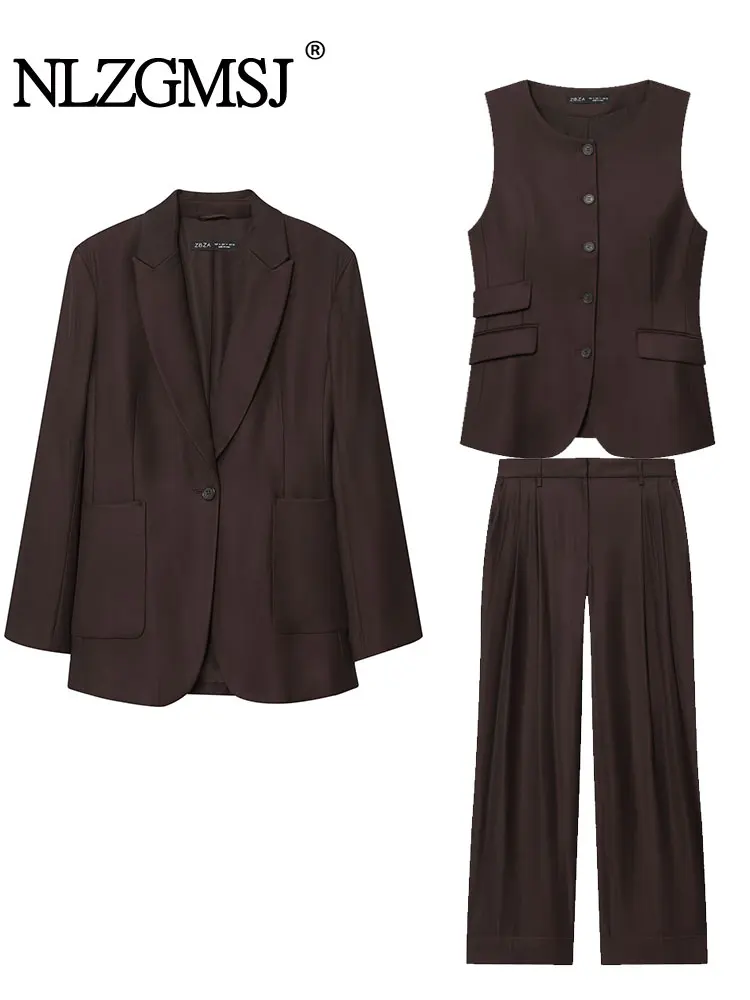 

NLZGMSJ, осенний женский наряд, офисный пиджак, брюки, комплекты 2021, свободное пальто, прямые брюки, женский комплект