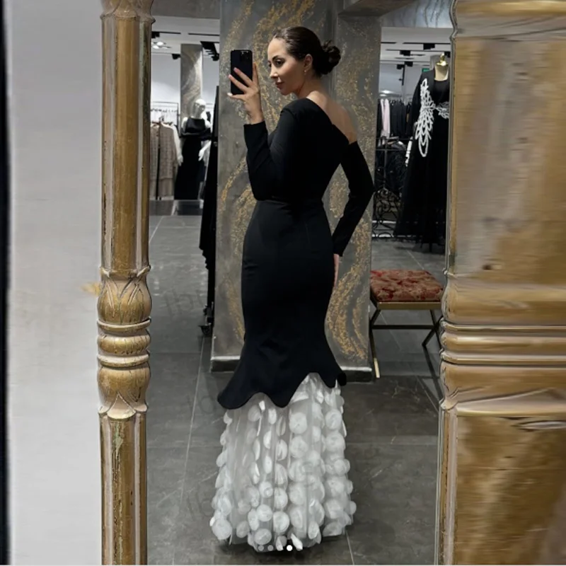 فستان سهرة مخصص على شكل حرف A بطول الأرض وكتف واحد وأكمام طويلة فستان حفلات بسيط على الموضة ثنيات بدون ظهر