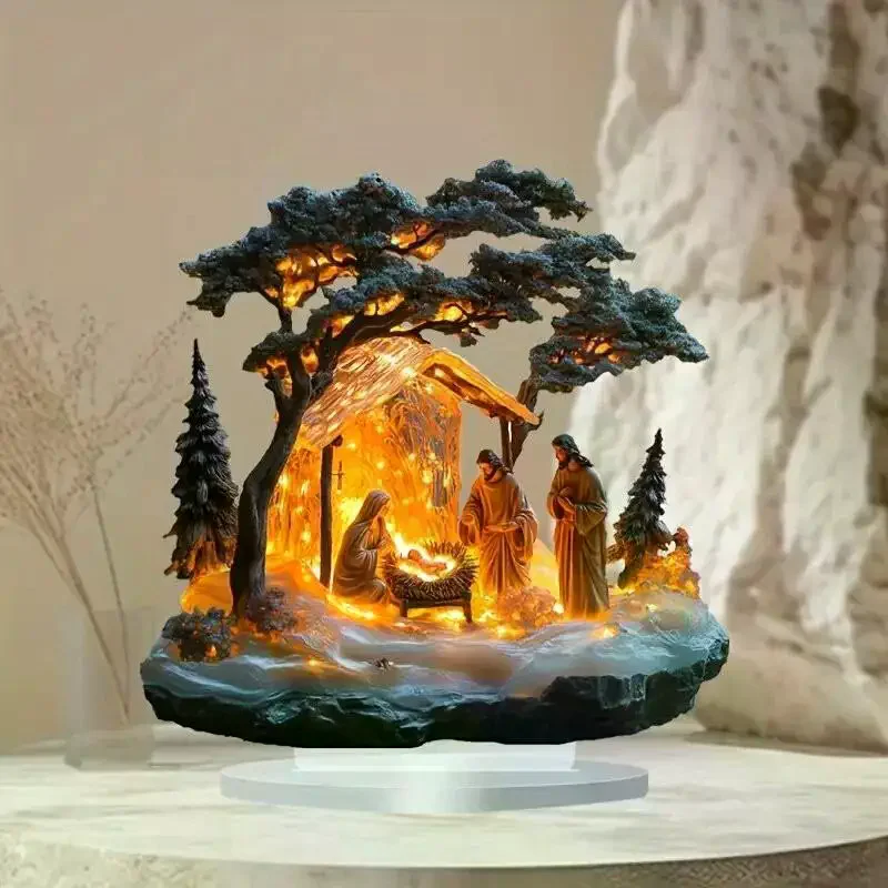 Desktop Decor Family Statue Jesus Tree Of Life Newborn Acrylic Flat Plate Desktop Decoration Ornaments For Home Decor