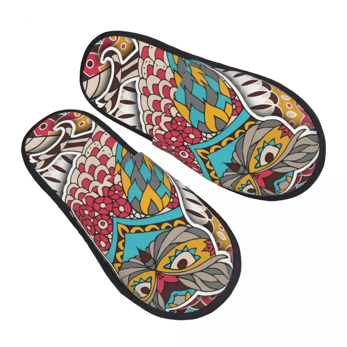 Oriental Colorful Mandala Owl Slipper For Women Men Fluffy Winter Warm Slippers Indoor 