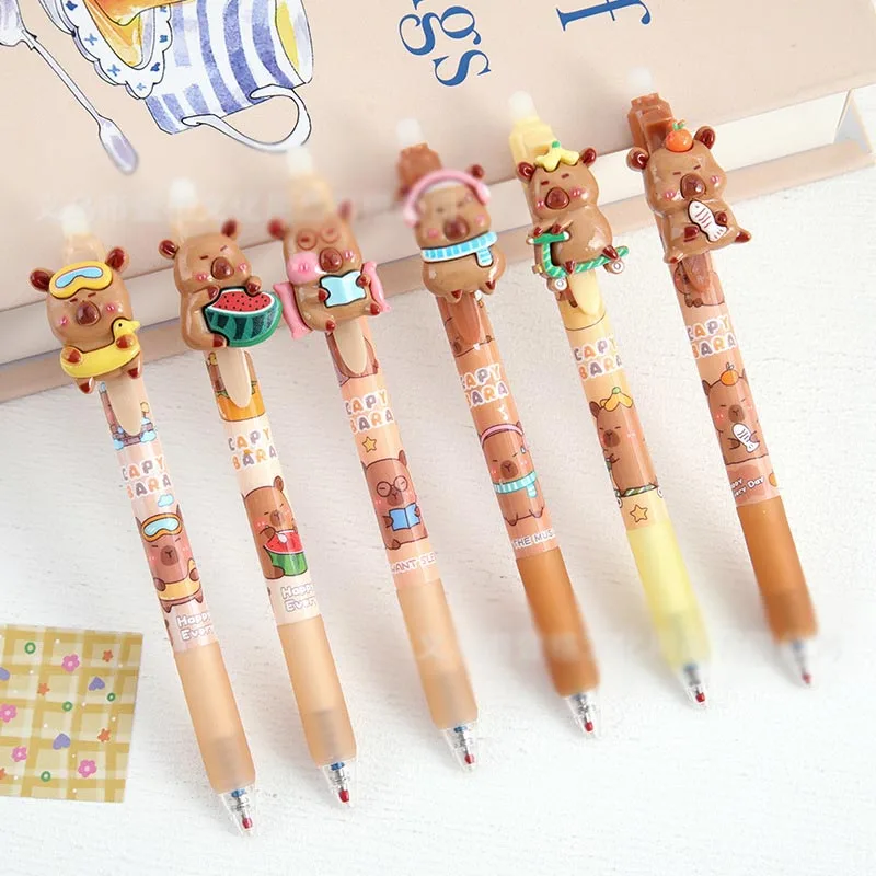 36pcs/lot Cartoon Capybara Erasable Press Gel Pen Cute 0.5mm Blue Ink Neutral Pens Office School Writing Supply