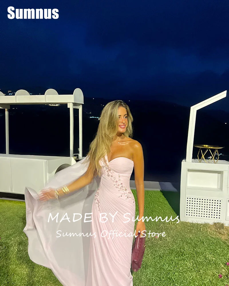 Sumnus – robe de bal sirène rose élégante, asymétrique épaule dénudée, sans manches, longueur au sol, robes de soirée personnalisées