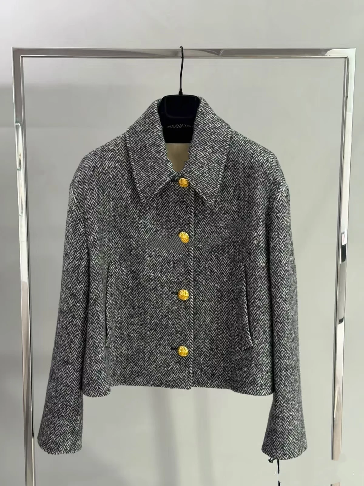 Elegant Long Sleeve  Collar Single Button Coat Early Autumn New Style Women's Loose Fit Short Outerwear Commute Style