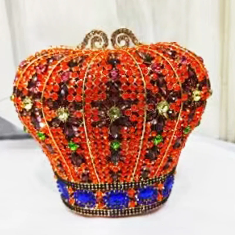 Crown Orange Big Rhinestone Evening Bags Crystal Clutches For Ladies Mini Diamond Party Wedding Bridesmaid Clutches Handbags