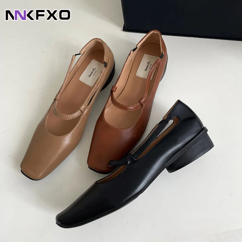 

2023 Women's Flat Shoes Korean Square Toe brown Small Leather Shoes Women's Spring Autumn Casual Mary Jane Shoes Zapatos De Muje