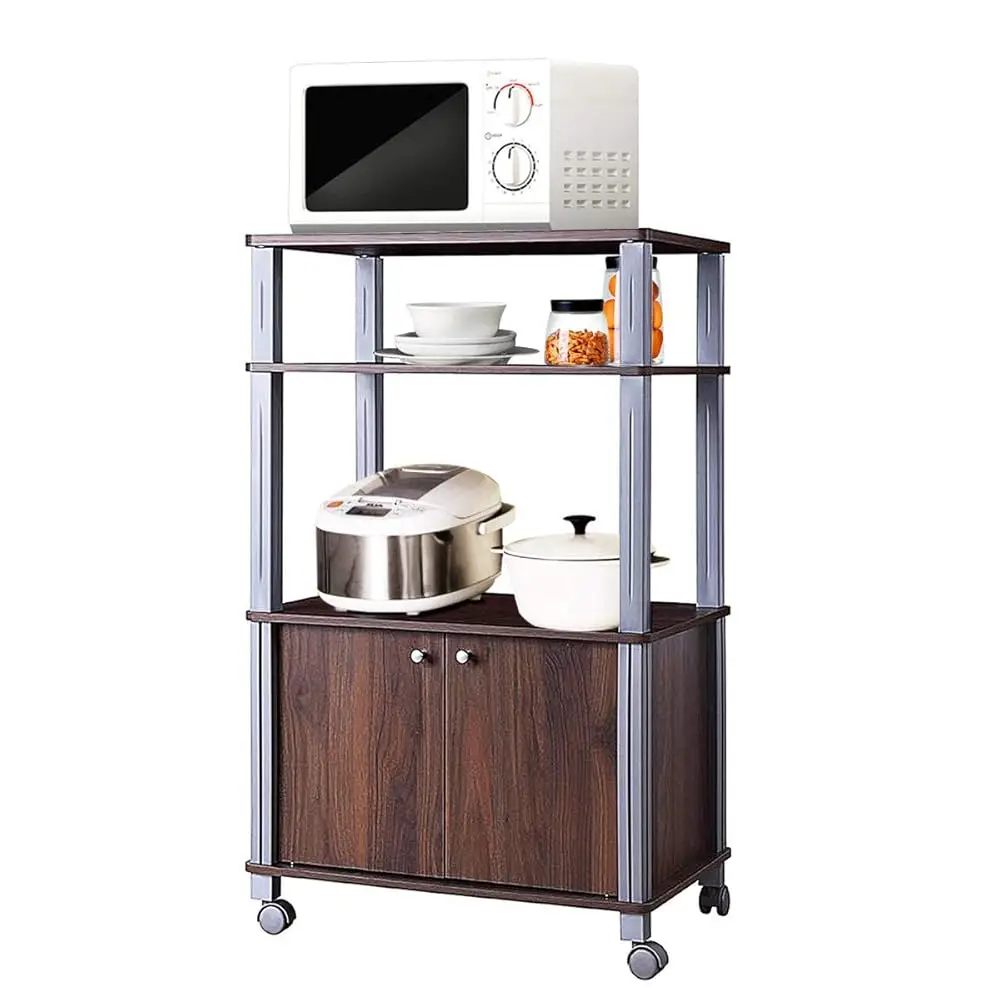 

3-Tier Kitchen Baker’S Rack, Utility Microwave Oven St& Cart W/Shelf & Cabinet, Large Storage Cabinet For Kitchen, Living Room,