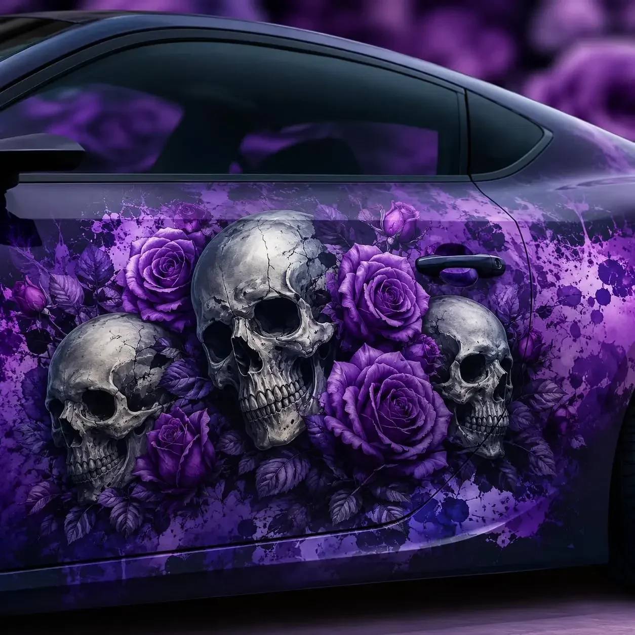 2pcs Purple Skulls and Roses Car Wrap Vinyl Decal Sticker