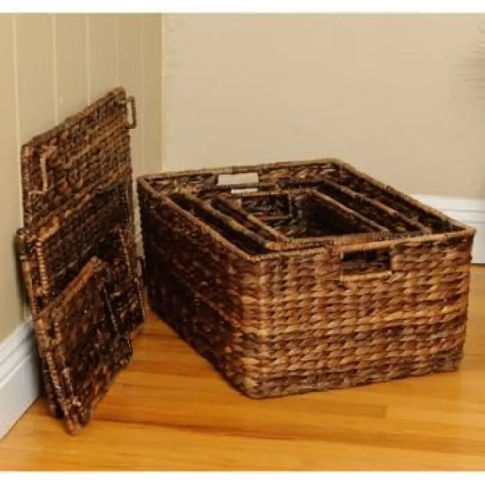 

Nesting Baskets Set of 3 - Handwoven Storage Baskets w/Handles - Box Organizer for Household, Towels, Clothes, Nursery