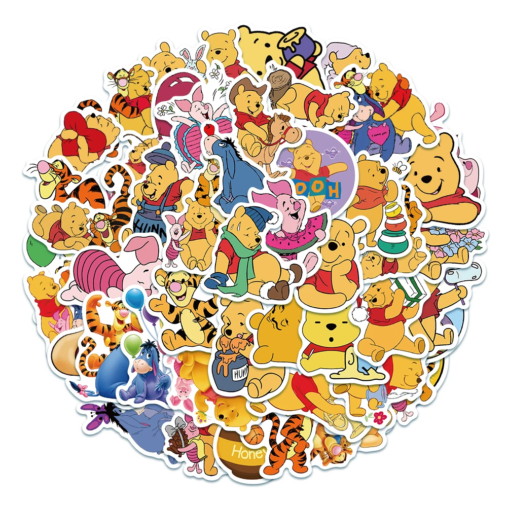 50pcs Winnie the Pooh Stickers Waterproof Vinyl Stickers for Water Bottle Luggage Bike Car Decals (Disney)