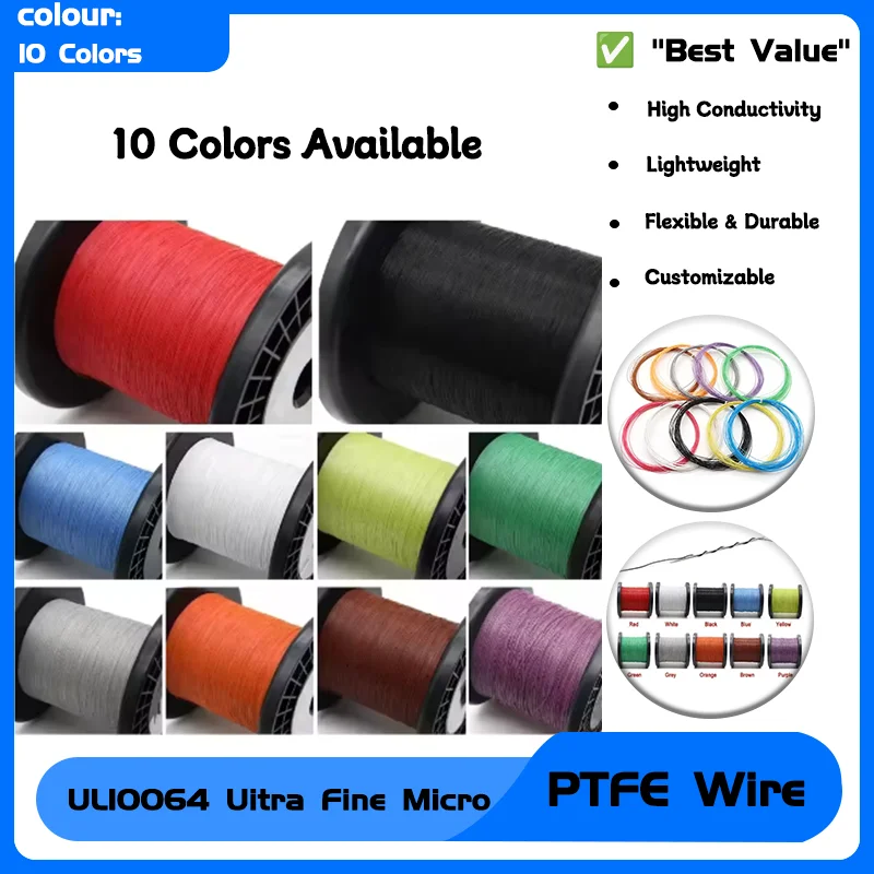 

40/36/34/32/30/28/26AWG PTFE Plastic Solder High Conductivity Copper Line 10M Ultra Fine UL10064 FEP Wire (No scroll)
