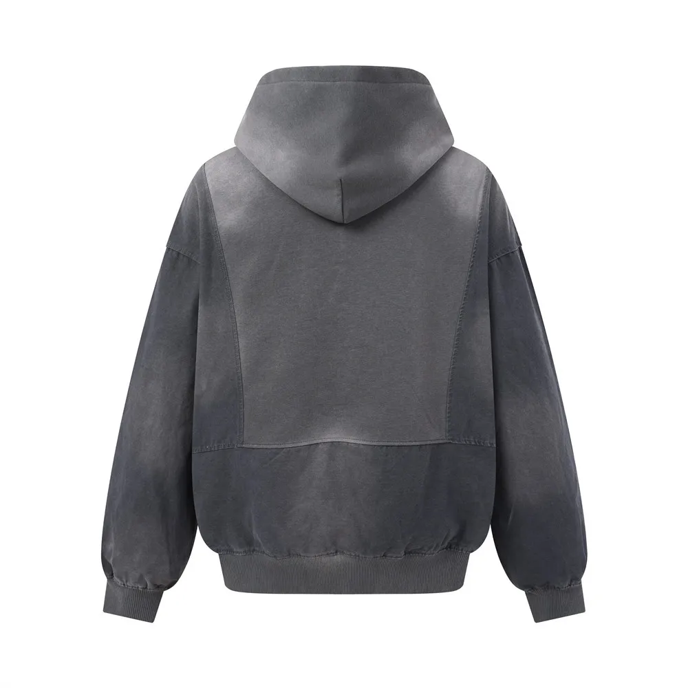 MWJLPWQ Washed Distressed Dirty Hooded Sweatshirt For Men Spring Autumn Deconstructed Patchwork Frayed Edges Loose Tops 20839