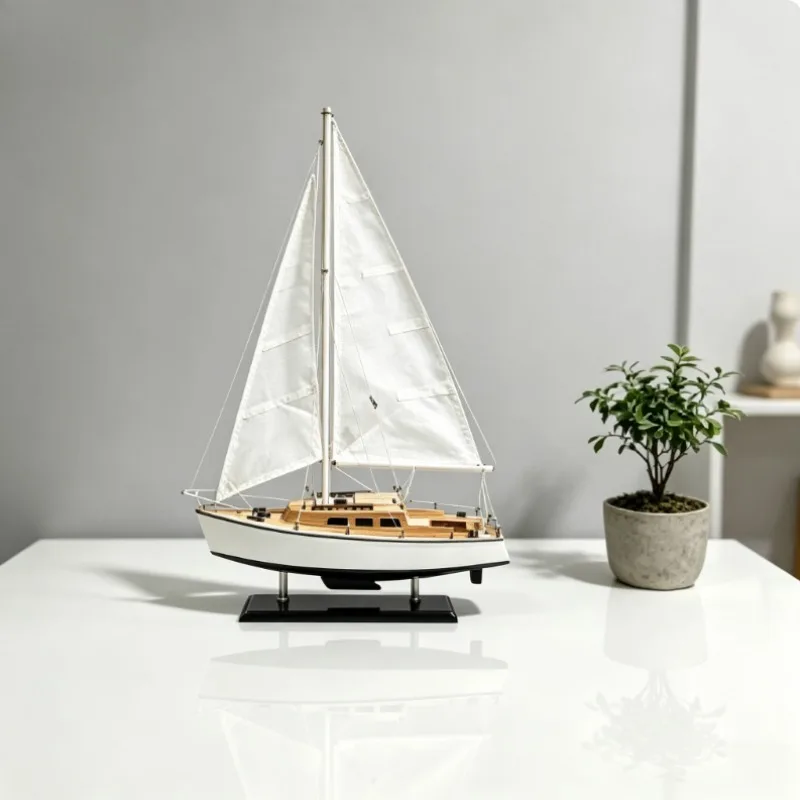 Handcrafted Solid Wood Sailboat Model Single Mast Mediterranean Nautical Decor Office Desk Ornament Business Gift Custom Made