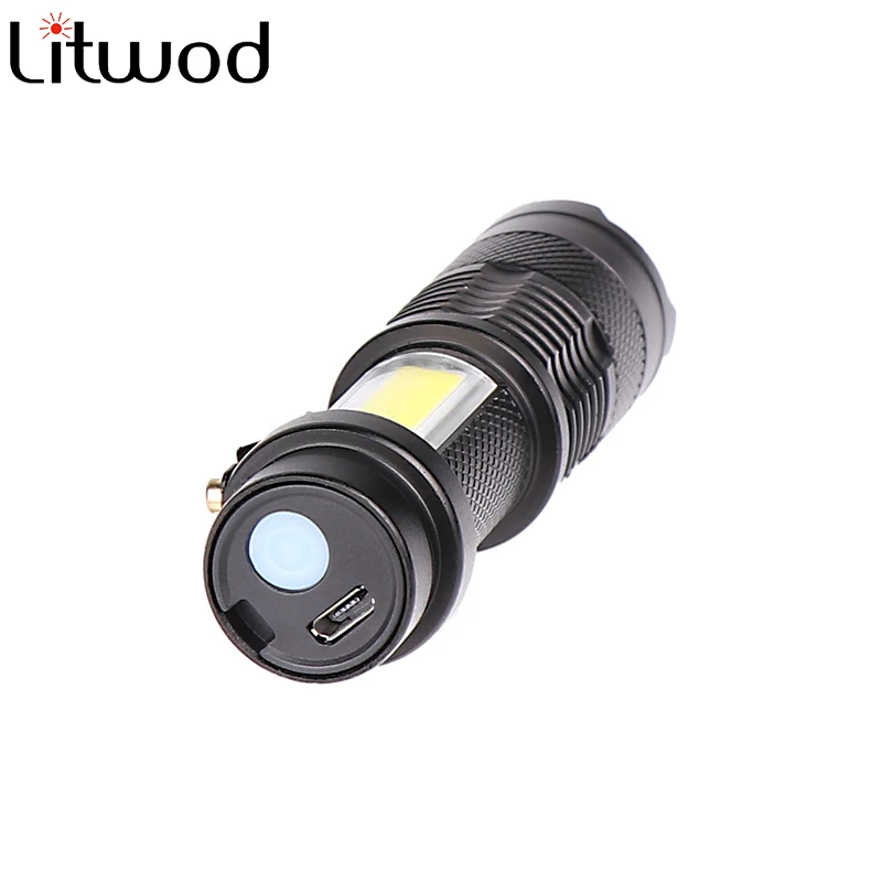 Newest Design XP-G Q5 Flashlight COB LED Built in Battery USB Charging Zoomable Waterproof Tactical Torch Lamp LED Bulbs Litwod