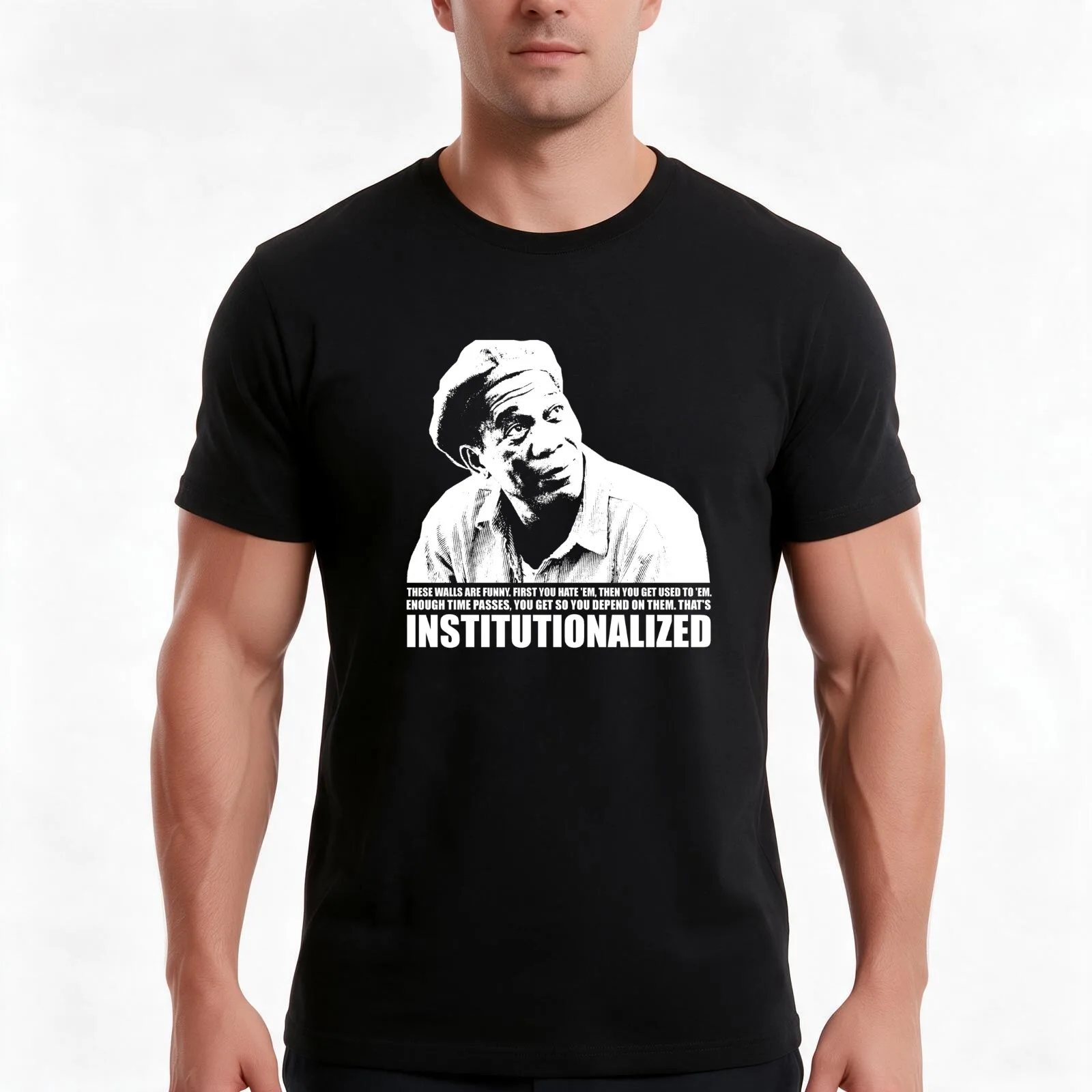 Shawshank Redemption Institutionalized T shirt T-Shirt Summer Casual Cotton Tee, Unisex Men Women