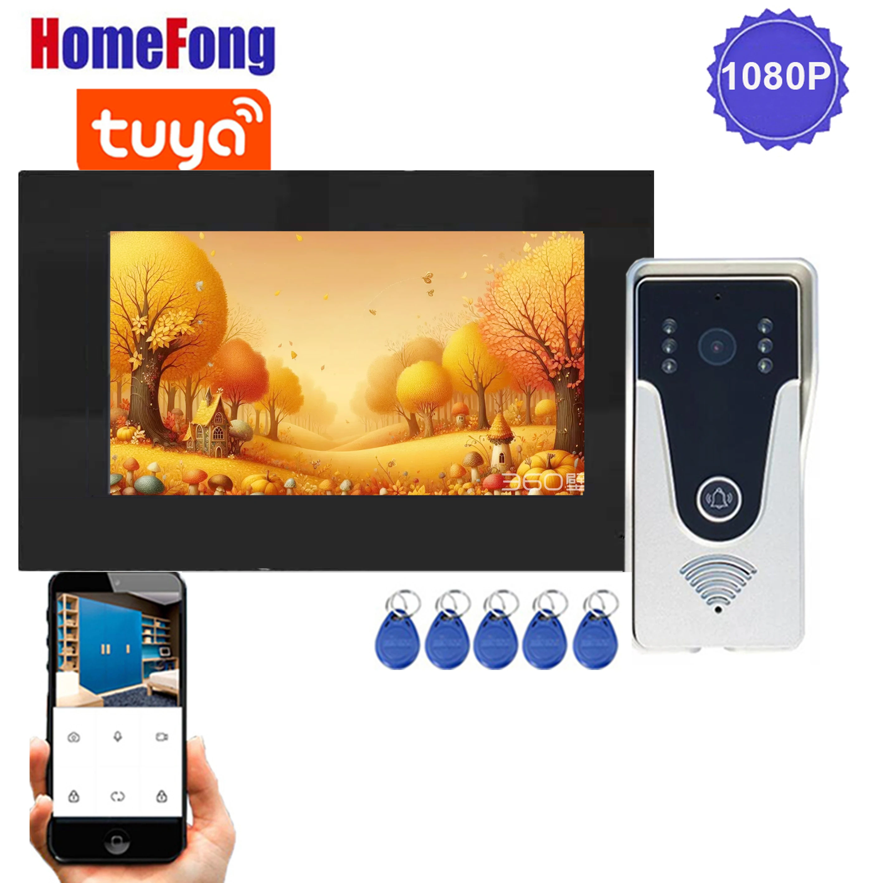 Homefong 7 Zoll 1080p Ring Video Intercom Video Tür Eintrag Telefon RFID Entsperren Fernbedienung Wifi Tuya Smart Türklingel mit Kamera Aufnahme