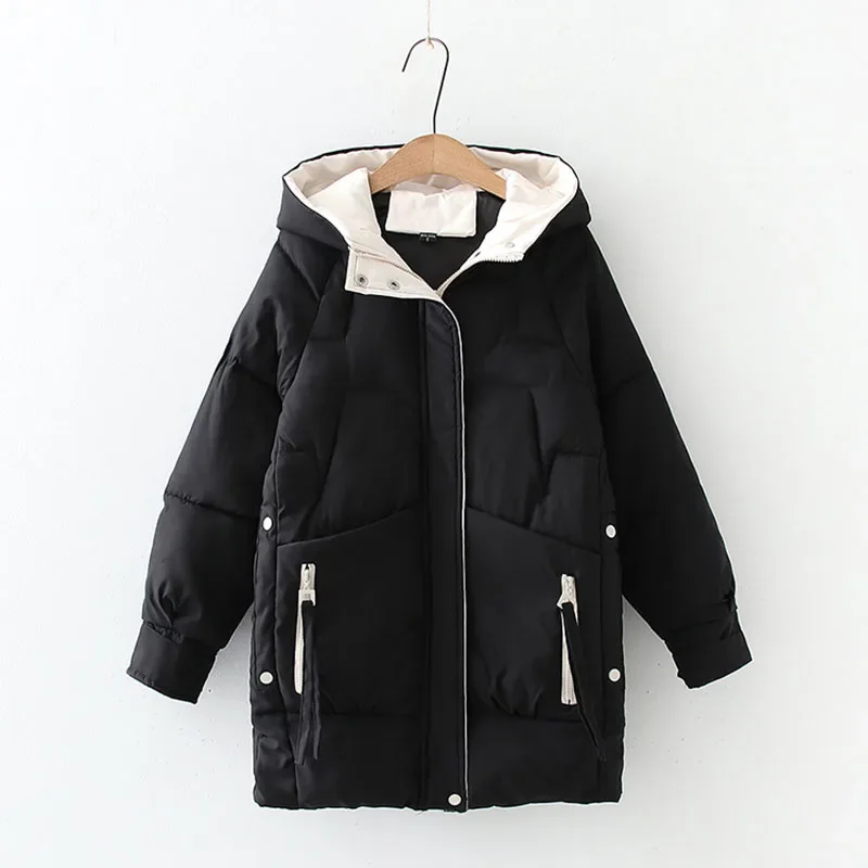 2024 Women Winter Warm Thick Hooded Cotton Down Jacket Newest Long Padded Parka For Women Oversize 2XL Winter Loose Cotton Coat