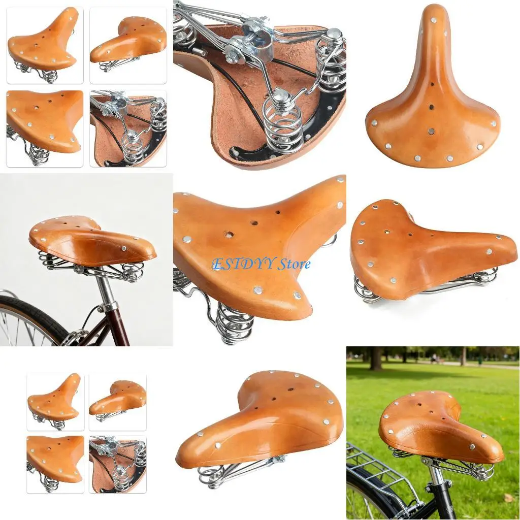 

G6DE Дышащие велосипедные седла Подушка сиденья 3 Весенние кожаные велосипедные седла Прочные