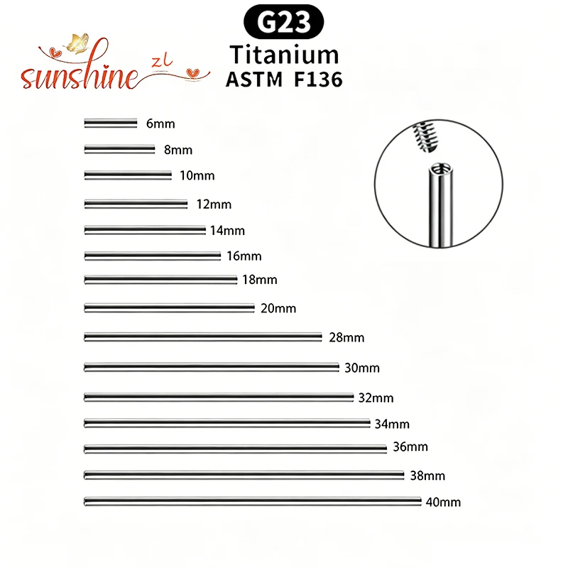 50pcs/lot ASTM F136 Implant Grade Titanium 14G 16G Internally Threaded Barbell Shaft 6/14/16/50mm Bar Length Jewelry Accessories