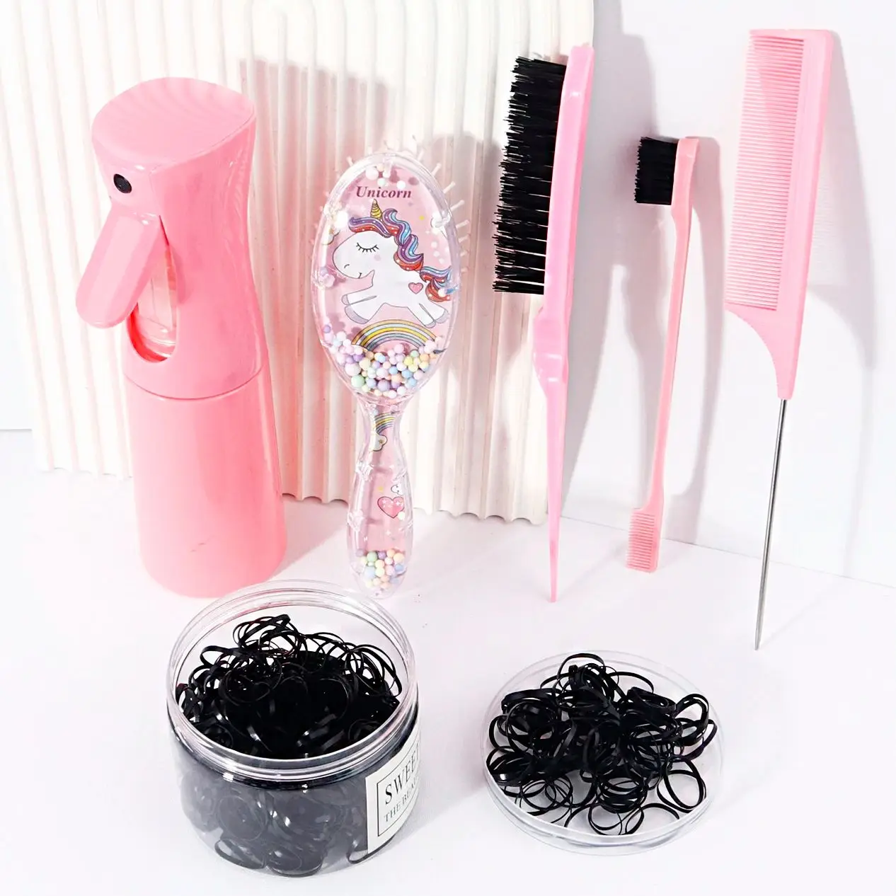 

505pcs of comb brushes cartoon oval airbag comb hair comb set-500pcs of hair braided rubber bands,Special for real hair wigs