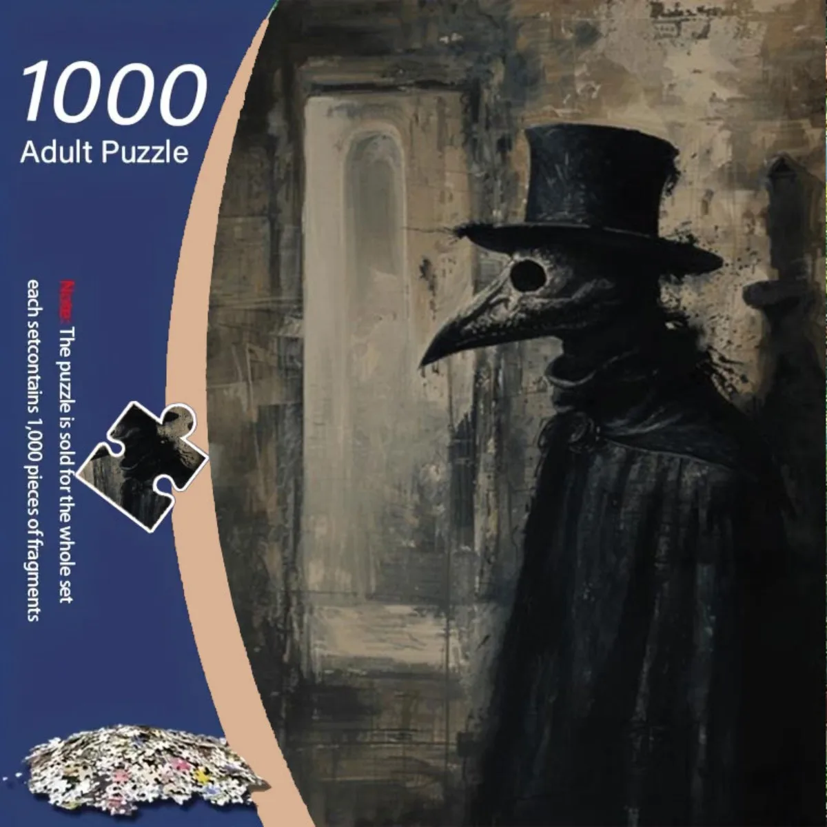 1, 000pcs puzzle-spooky gothic plague doctor - dark academia style painting with top hat coffin- perfect for halloween- weddin