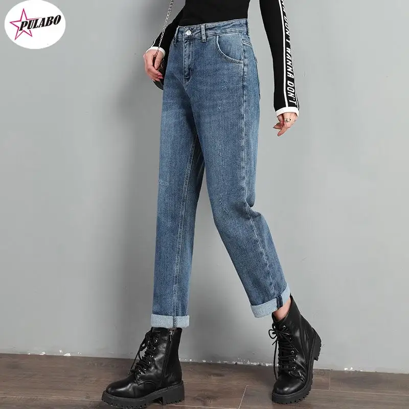 PULABO-Jeans Feminino de Cintura Alta, Calça Harém, Vintage, Jeans Cowboy, Comprimento Total, Jeans Mãe, Namorados, 8XL