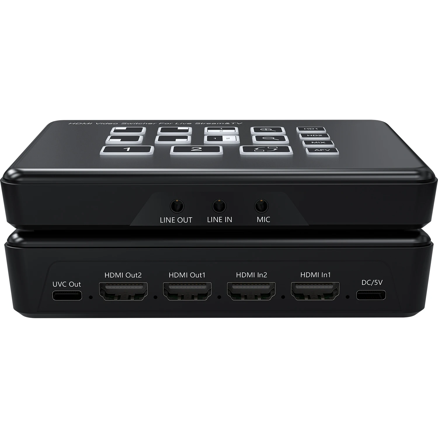 1080P 2 Channel HDMI Camera Live Streaming Video Mixer Switch 2 in 1 Out Broadcast Video Switcher PIP Mic Line in Audio Mixing