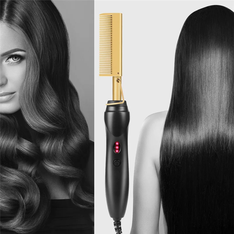 

Hair Straightener Comb Wet&Dry Hair Straightener Curling Iron Household Electric Comb 3In1 Straight Curling Comb-B27C