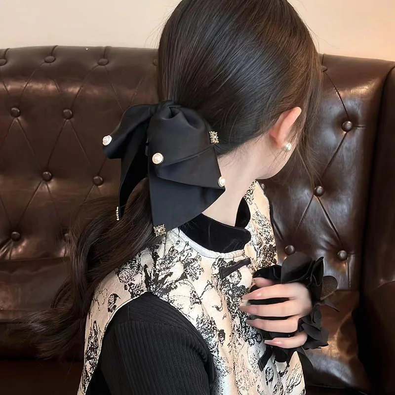 1pc Vintage Satin Bow Shark Clip Back of Head Ponytail Holder for Women Low Bun Hair Claw Minimalist Elegant Daily Wear