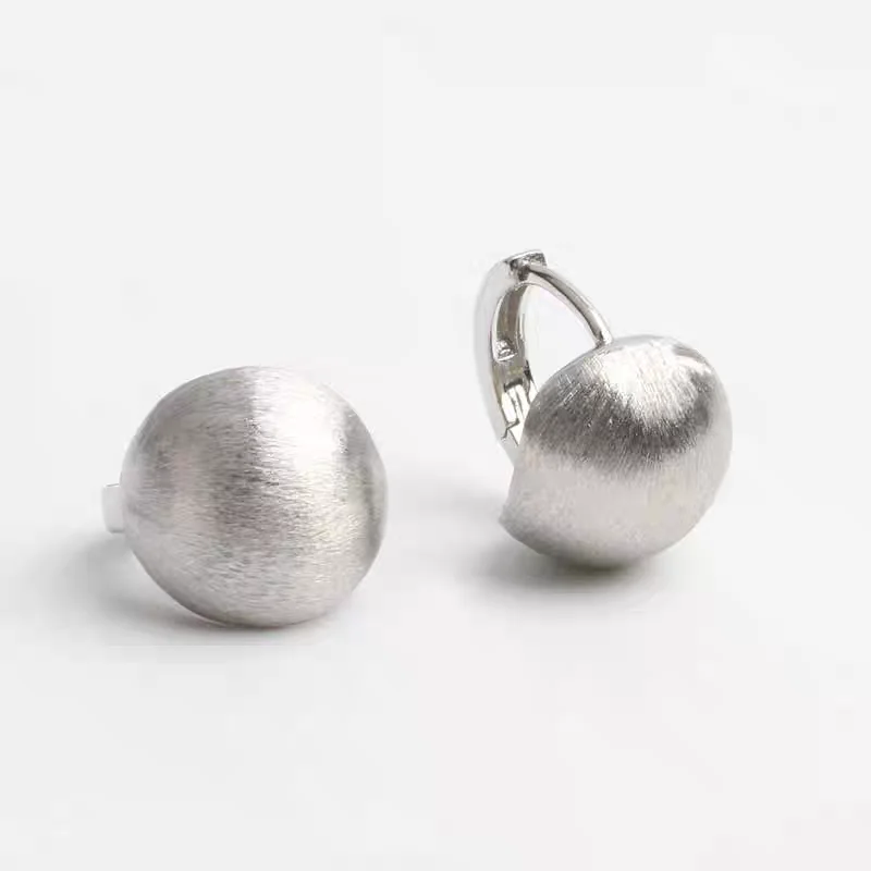 925 Sterling Silver Spherical Brushed Earrings for Women Fashionable Unique High End Minimalist and Cool Style Earrings