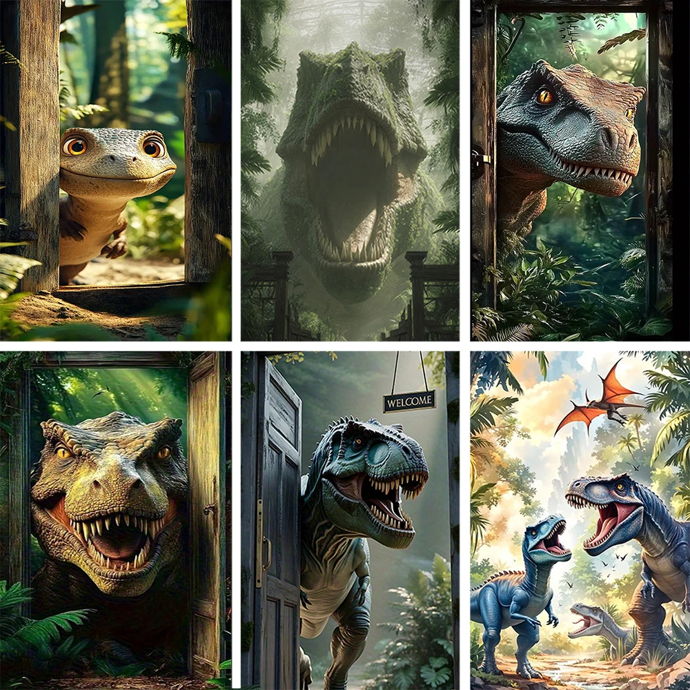 Dinosaurier-Türdekoration, Party-Dekoration, Hintergrund, Jurassic, T-Rex, Triceratops, prähistorischer Wald, Hintergrund für Kinderfotografie, Banner