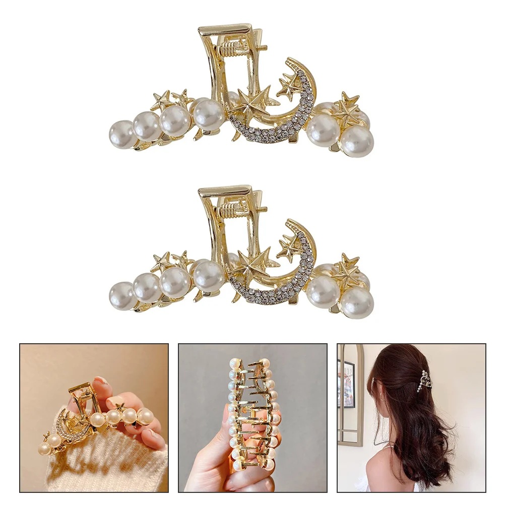 

2Pcs Pearl Hair Clip Elegant Rhinestone Claw Clips Aluminum Alloy Hairpins Women Fashionable Headgear Accessories Hair Headdress