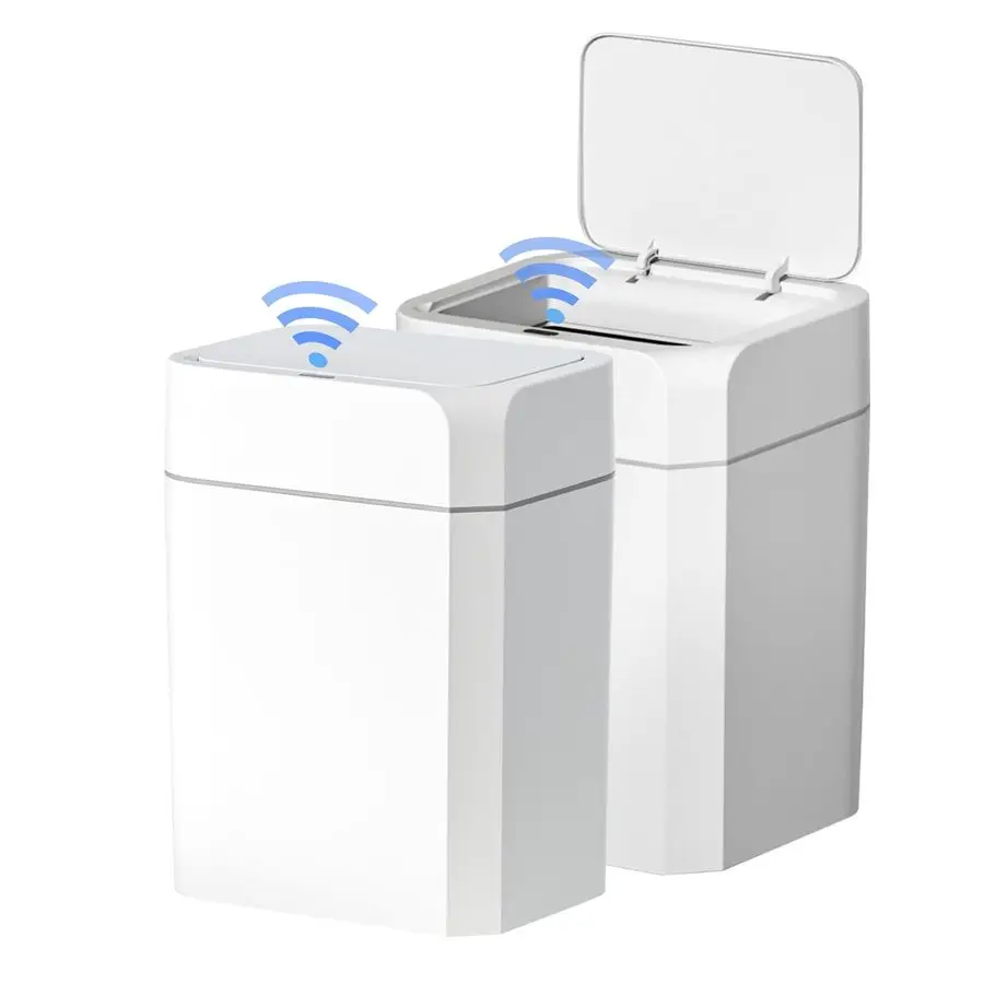 

2 упаковки, мусорный бак для ванной комнаты, 3,5 галлона с крышкой, датчик движения, тонкий мусорный бак, декор для ванной комнаты, водонепроницаемый умный маленький мусорный бак для