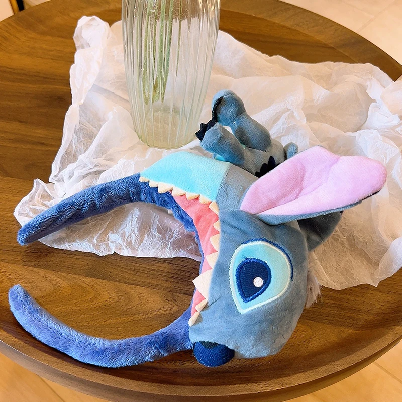 Disney Plush Stitch Ears Headband Women Cosplay Shark Hairband Girl Cartoon Cute Stitch Soft Hair Accessories Kids Birthday Gift