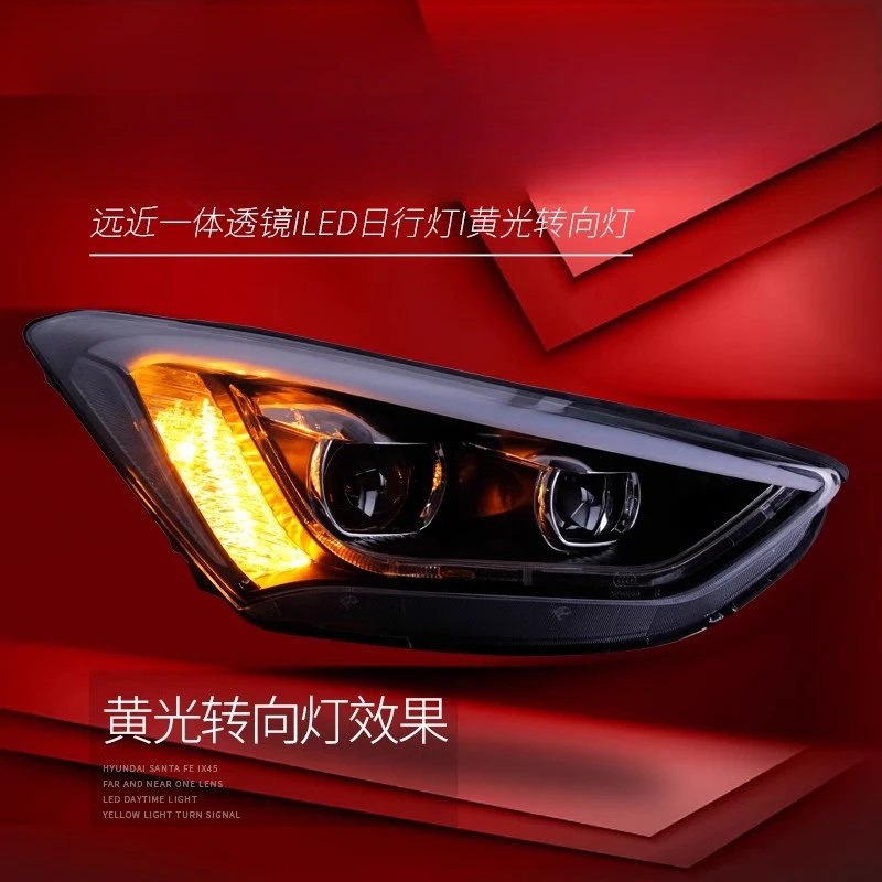 Suitable for Hyundai New Santa Fe IX45 Headlight Assembly Modified LED Eyebrow Daytime Running Light Bi-Optic Lens Xenon Lamp