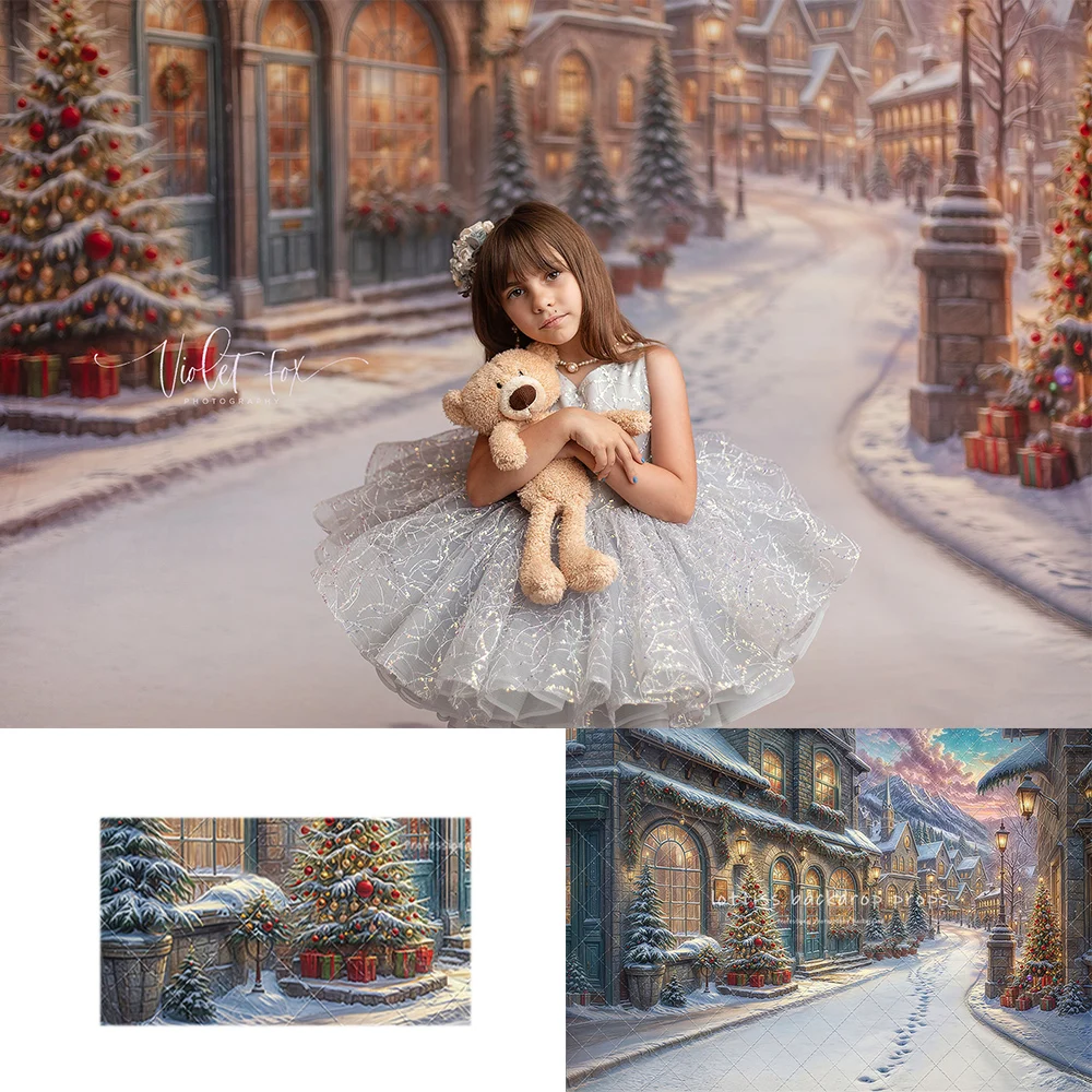 

Winter Frost Market Street Backdrops Kids Adult Photography Child Family Photocall Decors Snowy Store Snowflake Backgrounds