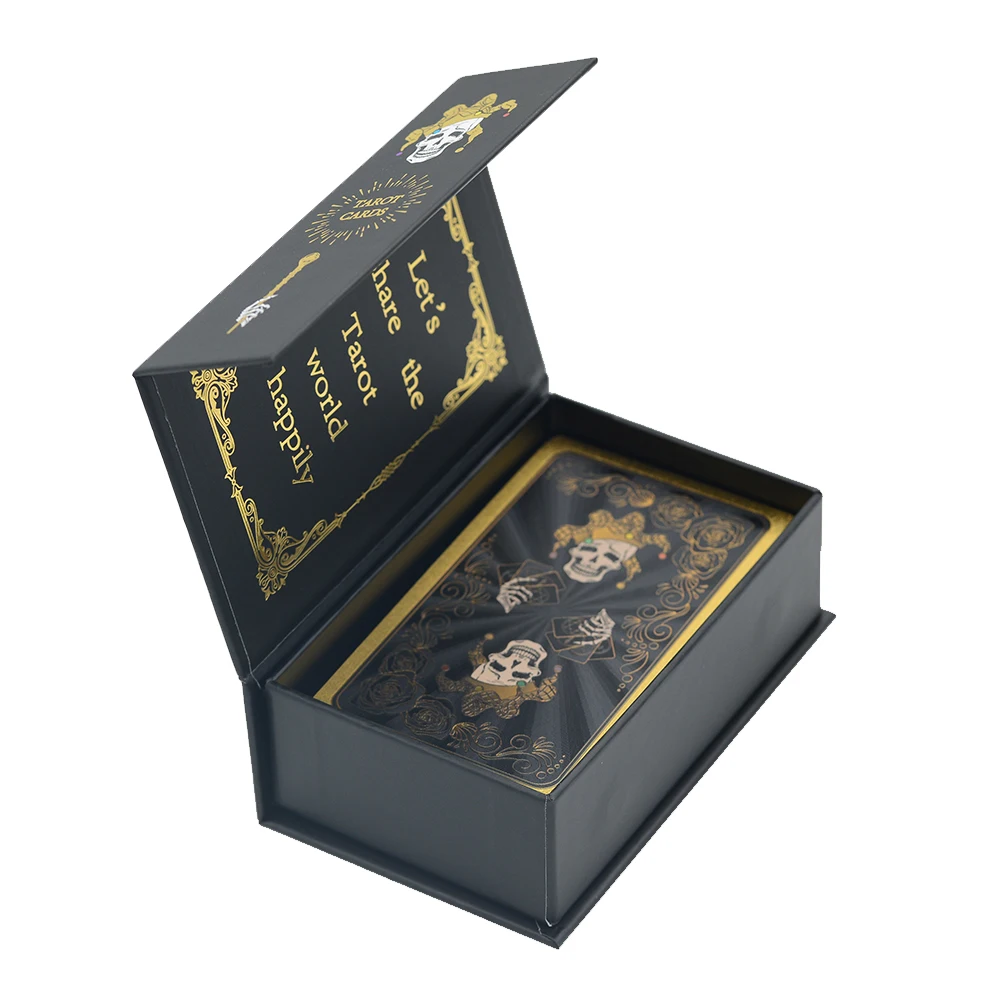 New Mysterious Skull Gold Foil Tarot PVC Desktop Game Color Divination Card Gift Box Set Bronzing Waterproof Deluxe Paper Manual