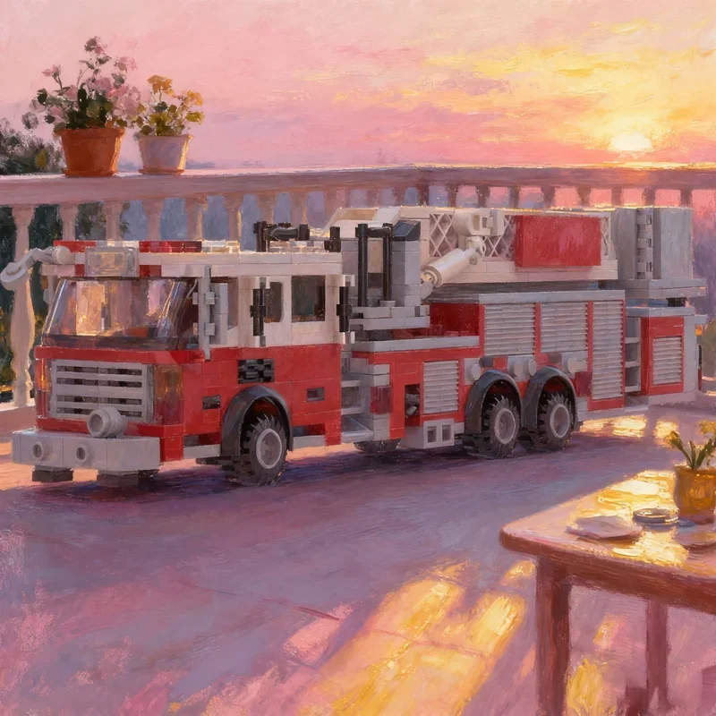 

727pcs MOC American Mid Mount Tower Ladder Model Building Blocks Construction Christmas Gifts Toy Assemble DIY Creative Idea