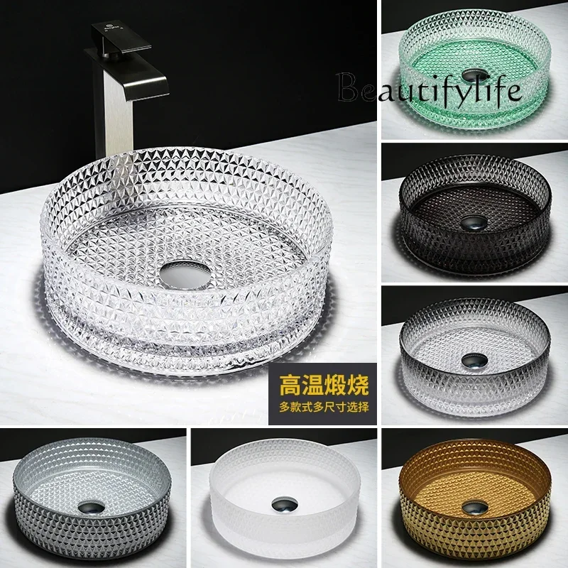 

X Innovative, Stylish And Simple Crystal Wash Basin Glass Wash Basin Small Size Table Basin Round
