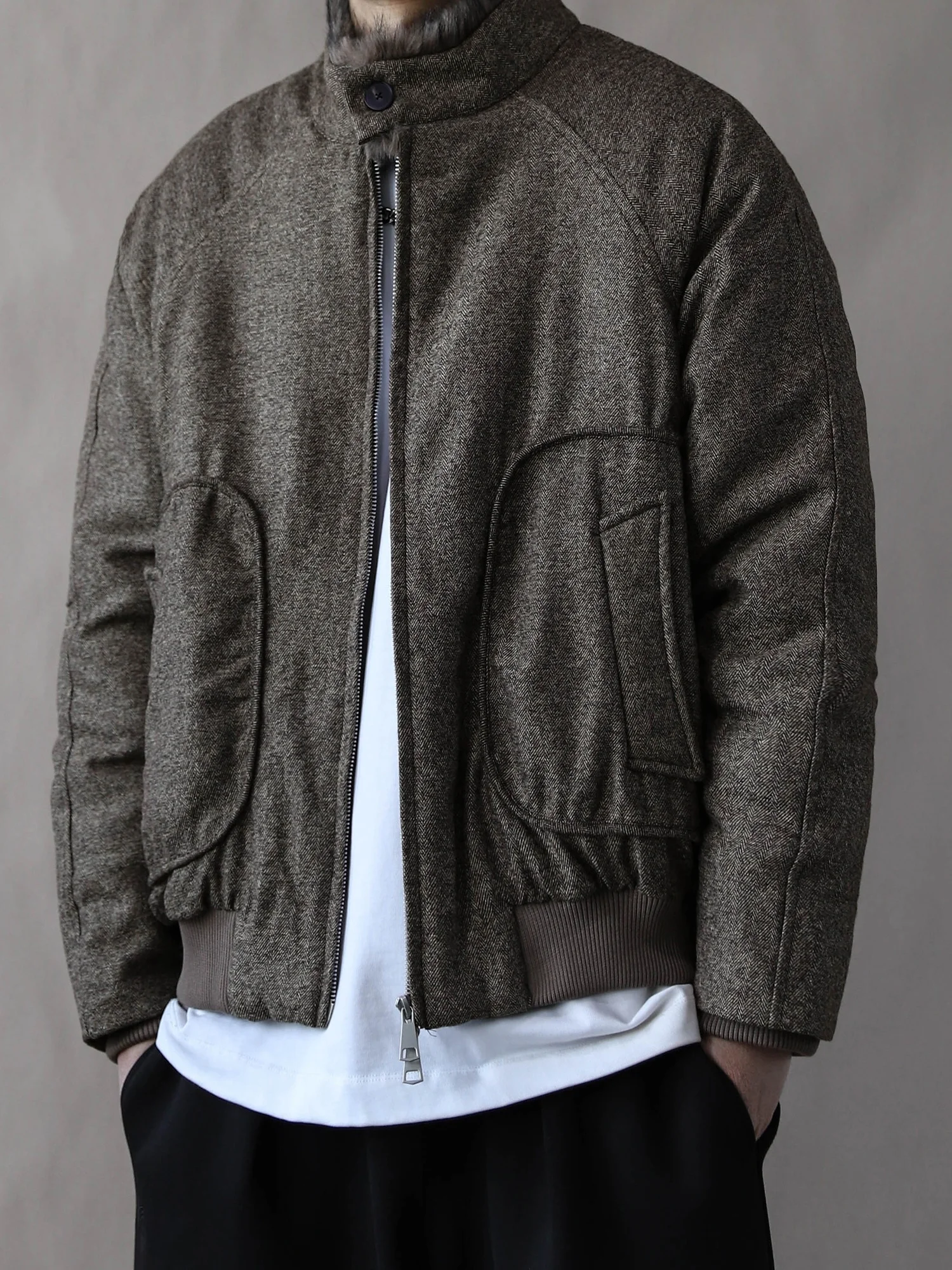 

Retro American Thiened Cotton Jaet Men's Loose Warm Outerwear Winter Trendy Youth Casual Long Sve Stand Collar Coat