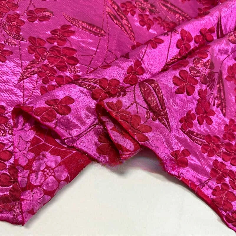Elegant Rose Gold Floral Jacquard Brocade  3D Embossed Woven Textured Fabric for Chinese Style Dress