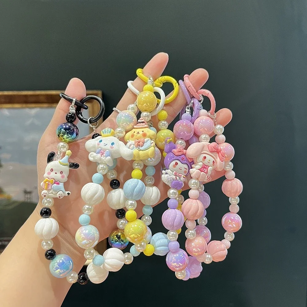 

Kawaii Sanrio Anime Beaded Mobile Phone Chain, Hello Kitty, Creative Keychain, Bag Pendant, Fashion Accessories, Girls Gifts