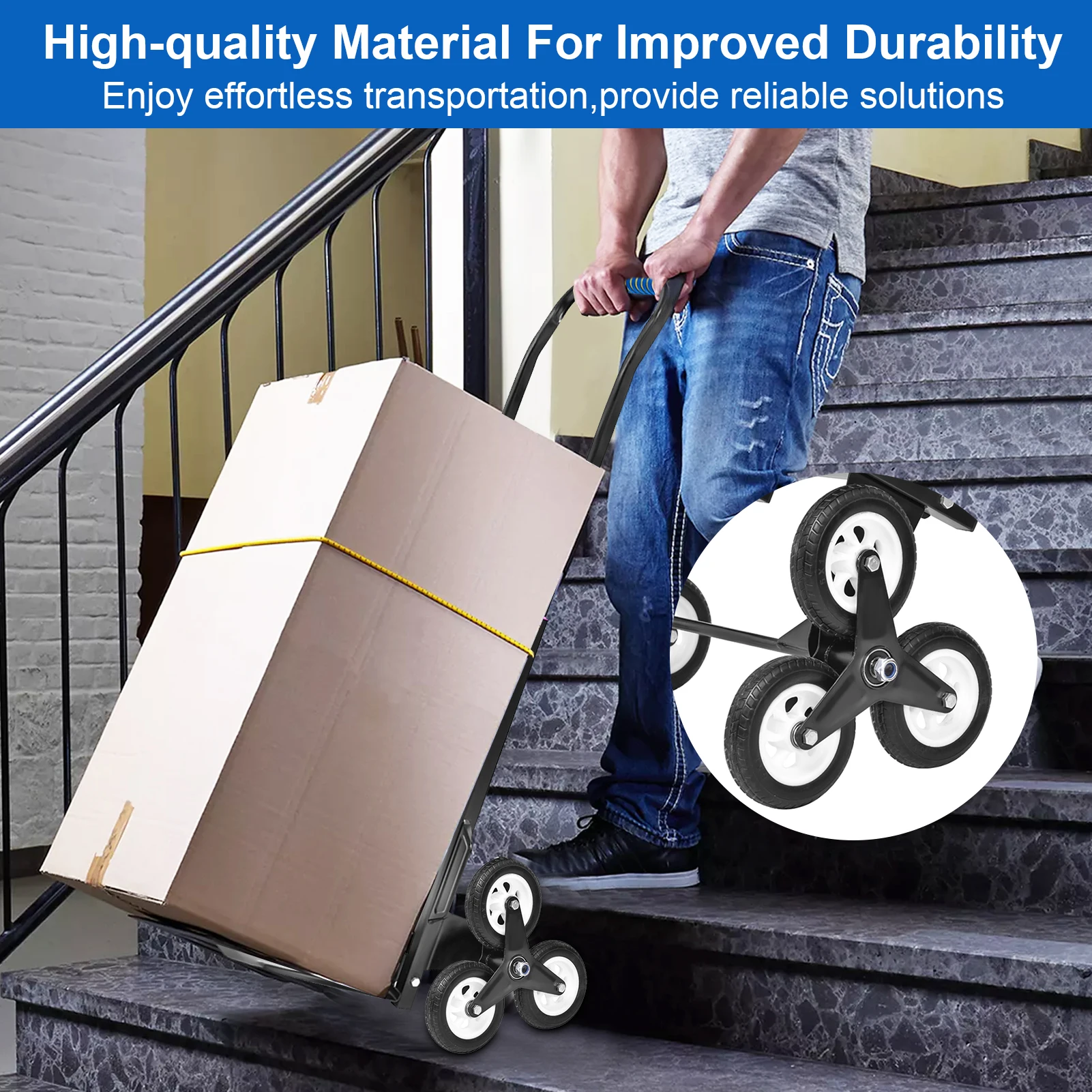 

Hand Truck for Stairs Foldable Stair 440LBS capability Climbing Cart Luggage Cart w/ Climbing Wheels Telescoping Handle