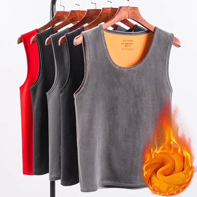 

Men's Solid Double-Sided Fleece Warm Vest Fleece-Lined round Neck Vest Cold Resistance Warmth Men's Vest Autumn Winter Essential