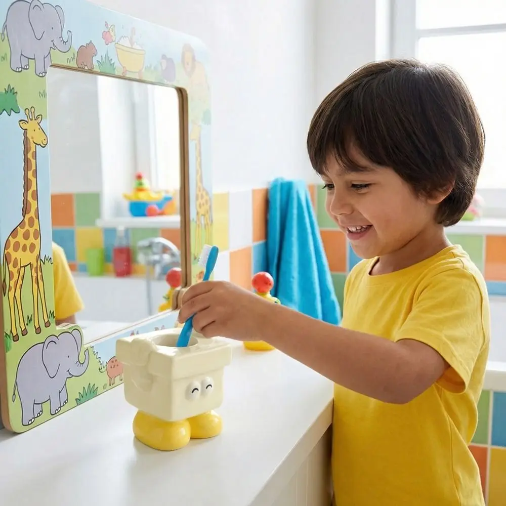 Ceramic Dopamine Toothbrush Holder Free Standing Cute Manual Toothbrushes Holder Stable Decorative Toothbrush Stand Bathroom