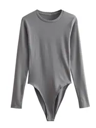 XNWMNZ-Bodysuit Modal de manga comprida feminino, versátil, gola redonda, fino, bodysuit chique, moda de rua, feminino, 2023