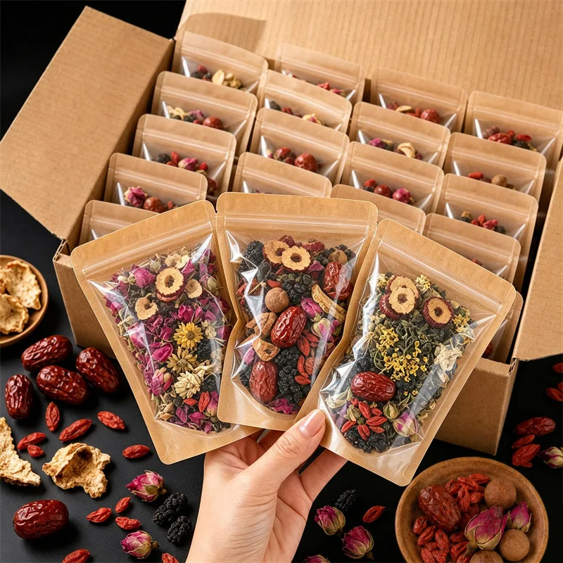 Sacs d'emballage en papier Kraft transparent, 100 pièces, sacs auto-scellants de qualité alimentaire pour stocker les aliments, les fruits, le thé, avec fermeture éclair, sacs de stockage refermables