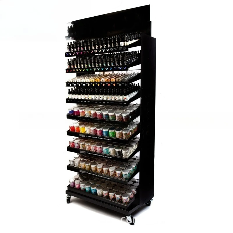 

Metal floor-to-ceiling cosmetic nail polish display rack, nail polish storage rack with wheels