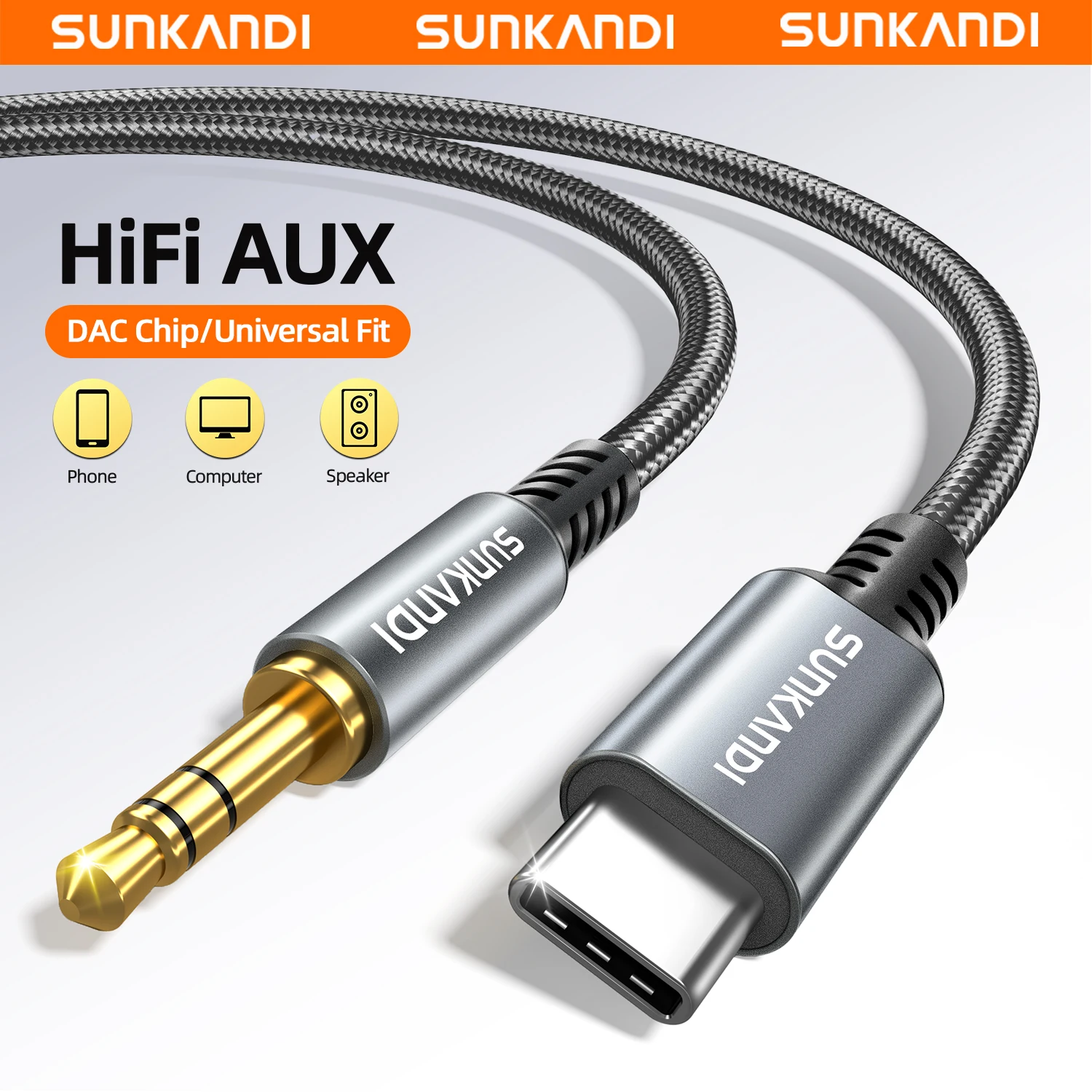 SUNKANDI USB C to 3.5mm Audio Aux Jack Cable, Type C to 3.5m
