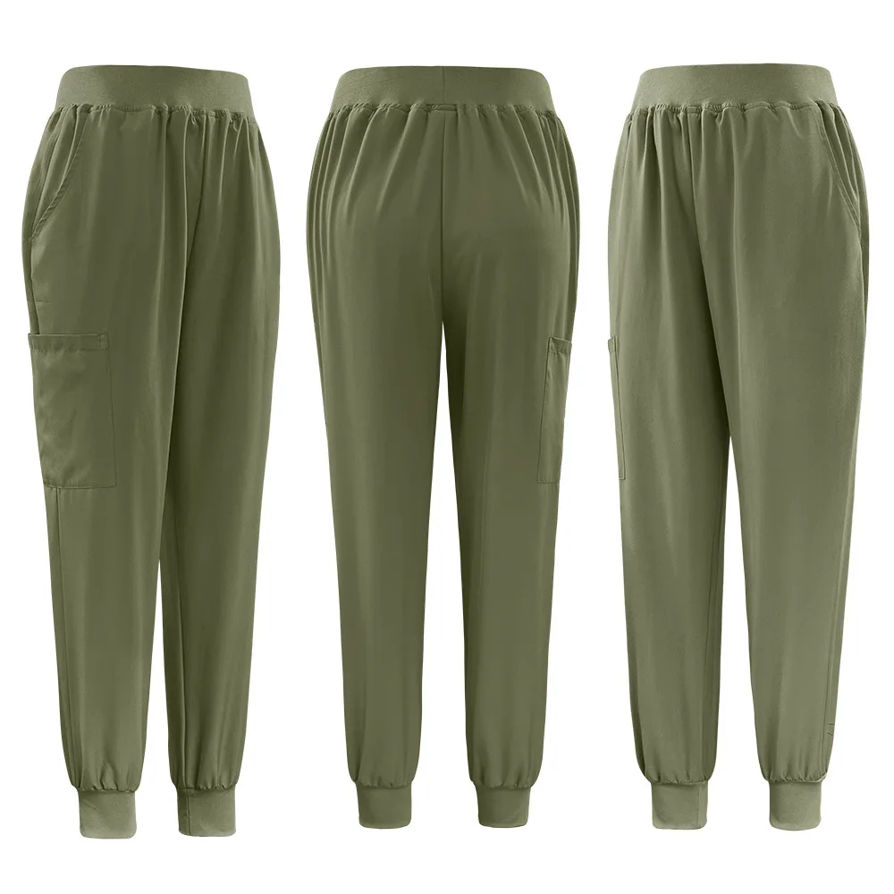 2 Piece Hollow Out Solid Color Women Short Sleeve Scrub Set Lightweight Long Pants Uniform for Beauty Salons